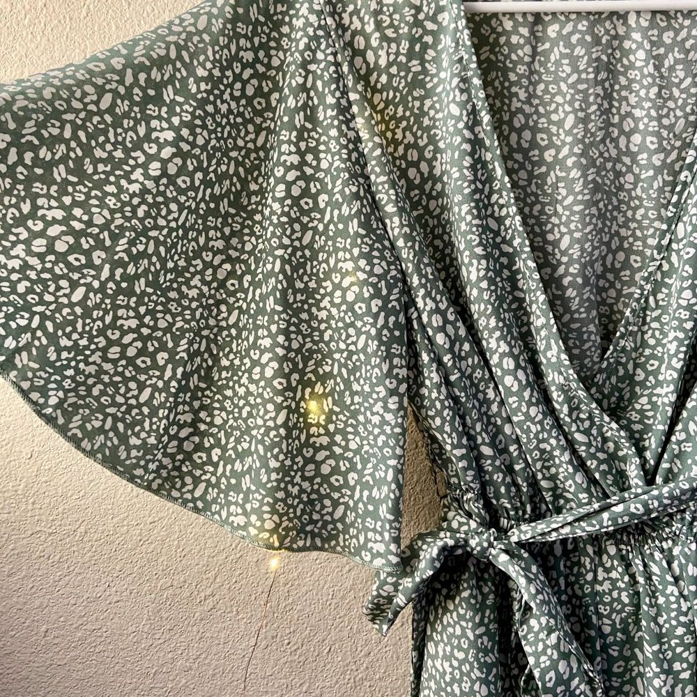 SHEIN Flowy Green Print Blouse - Size M
